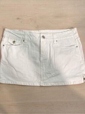 Maurices White Denim Mini Skirt with Leather Accent Patch